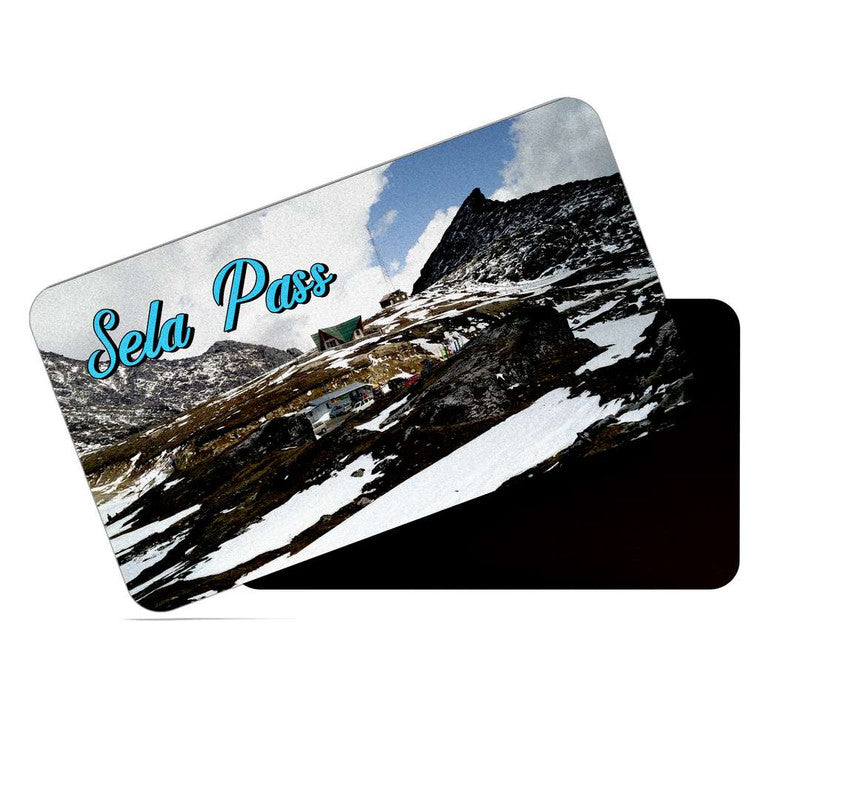 dhcrafts Rectangular Rubber Fridge Magnet / Magnetic Card Multicolor Arunachal Pradesh Sela Pass Design Pack of 1 (8.6cm x 5.4cm)
